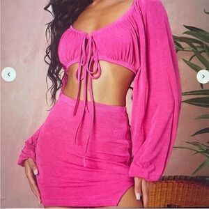 Pink milkmaid top and skirt matching set